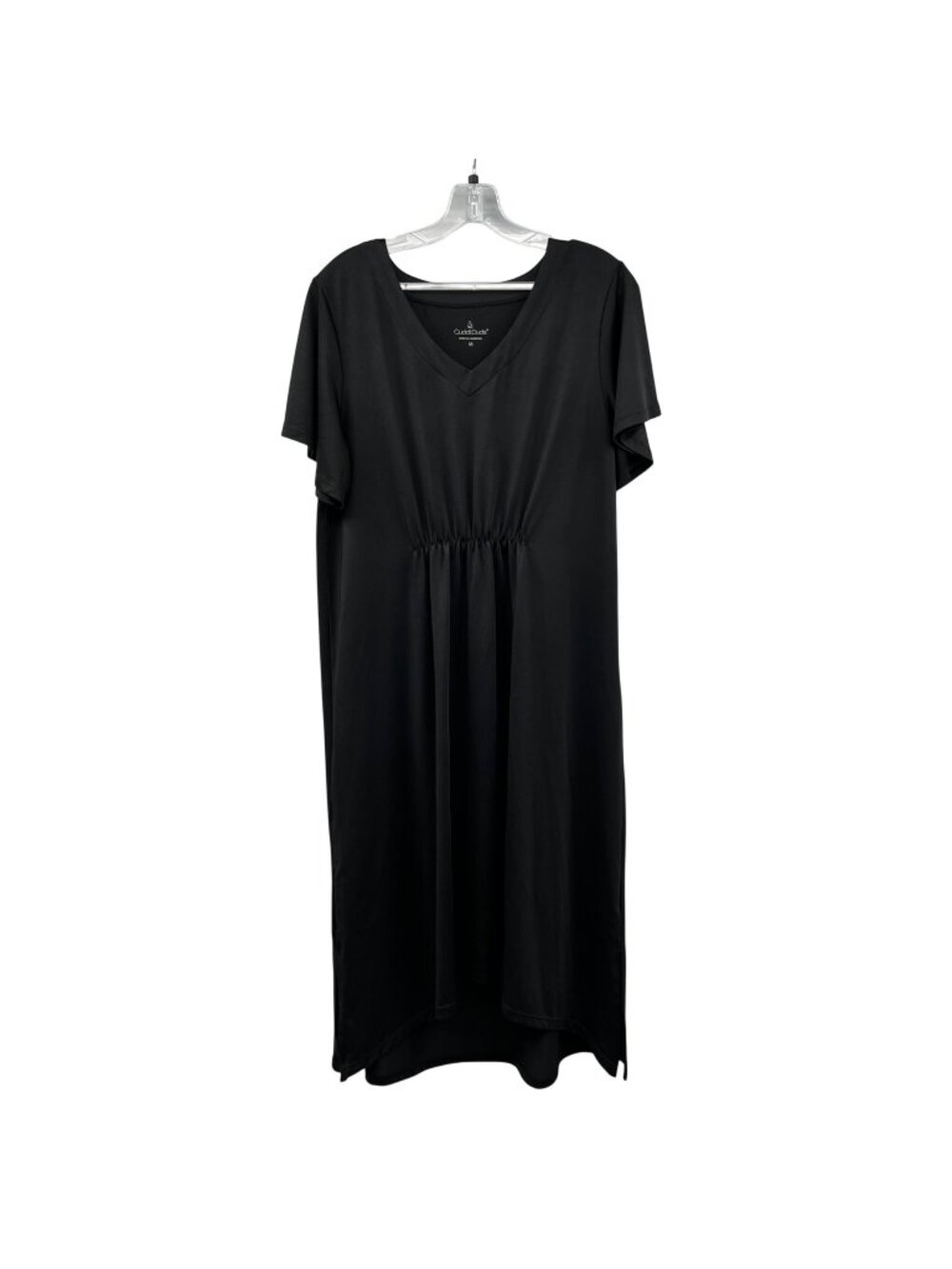 Cuddl Duds Hi Low Midi Dress Gathered Front Short Sleeve Black Size Medium